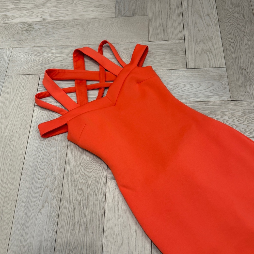 Guess Valorie Criss Cross Bodycon Dress Elegant Orange Strappy Dress Size XS